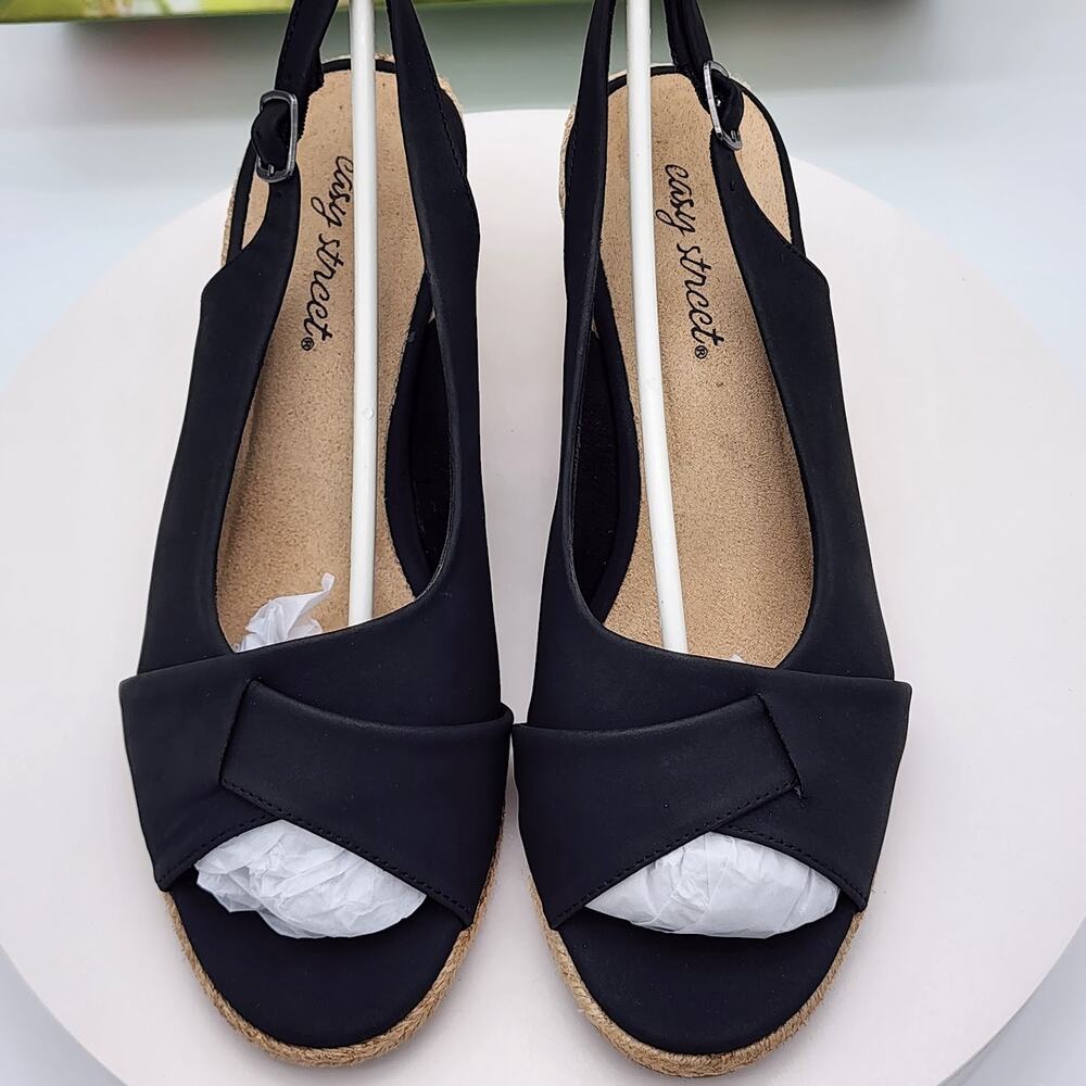 NEW Easy Street Devlin Black Slingback Espadrille Wedge Sandals Women Size 8.5 M - Picture 7 of 9